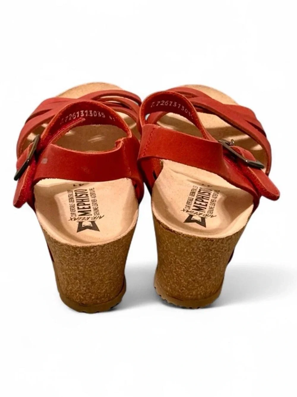 NWOT MEPHISTO AIR-RELAX Red Leather Wedge Sandals